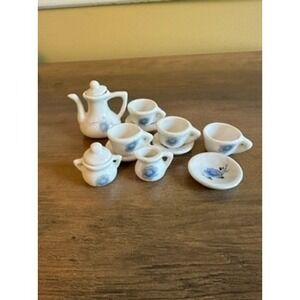 11 pc.‎ Miniature Tea Set Porcelain Floral Dollhouse Teapot Cups Saucers China